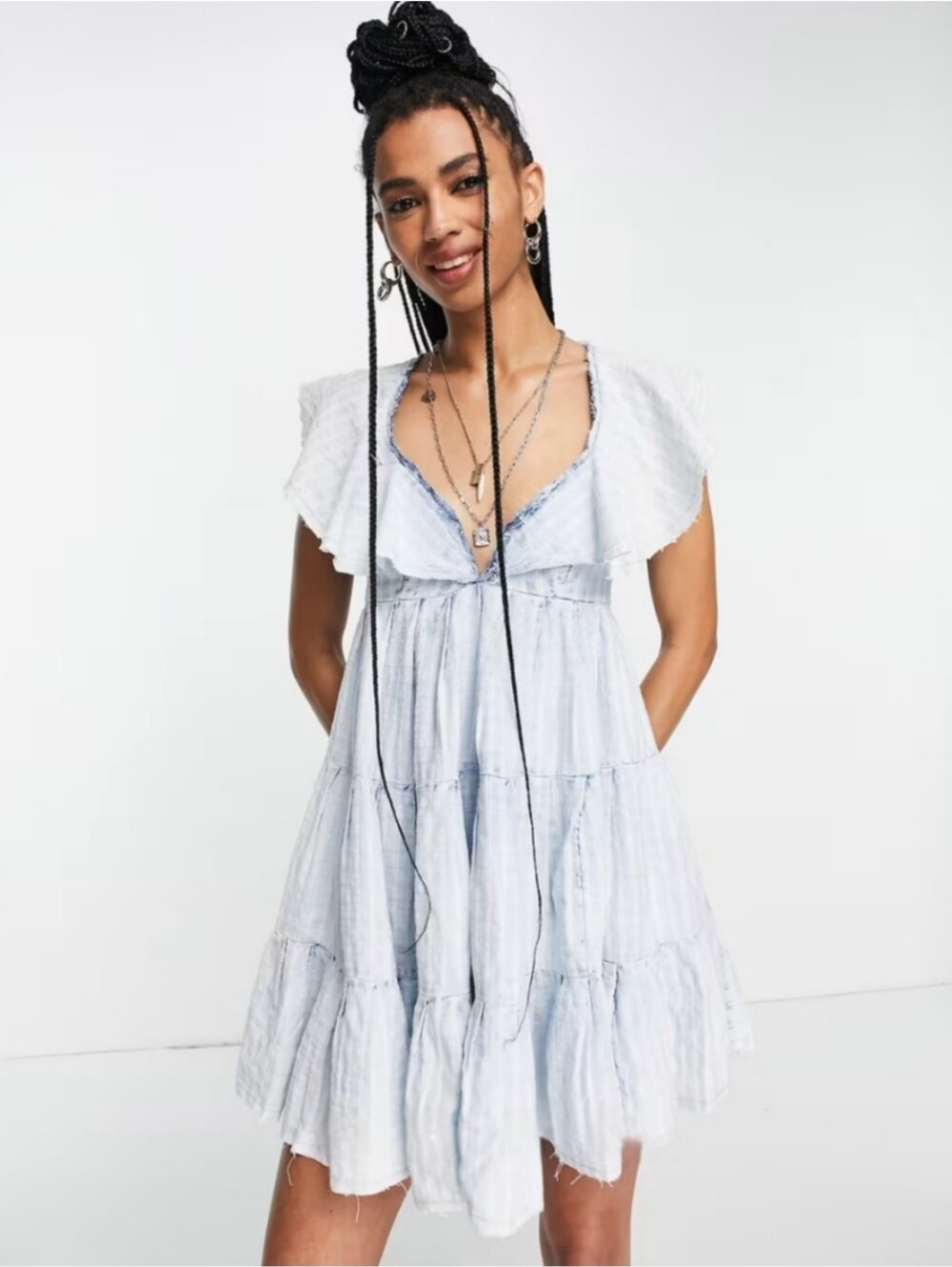 Free People Undone Mini Dress Sea Spray Blue